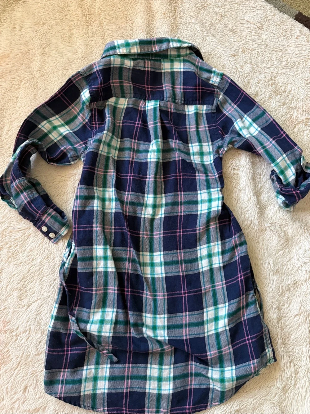 Old Navy Girls Blue Plaid Popover Flannel Dress Size S (6-7) Belted